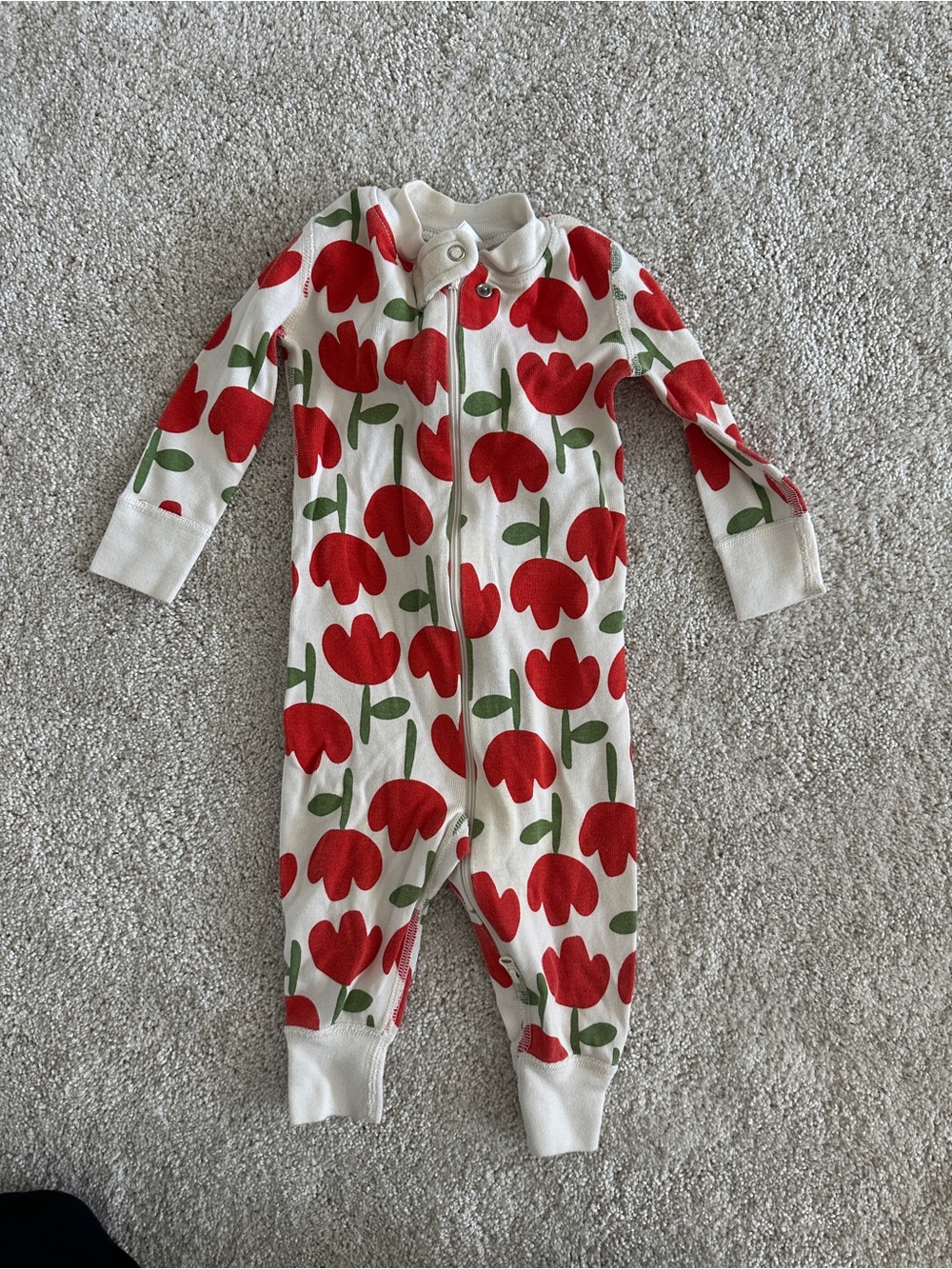 Hanna Andersson 6-12 Month Red Tulip One-Piece Pajama - 100% Organic Cotton